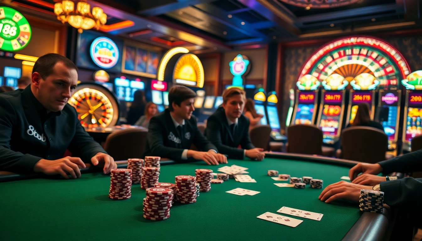 Engage in high-stakes poker at a luxurious casino scene featuring 888b chips and glamorous roulette.