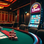 Experience high-stakes gameplay at 13win with a refined casino atmosphere featuring poker and roulette.