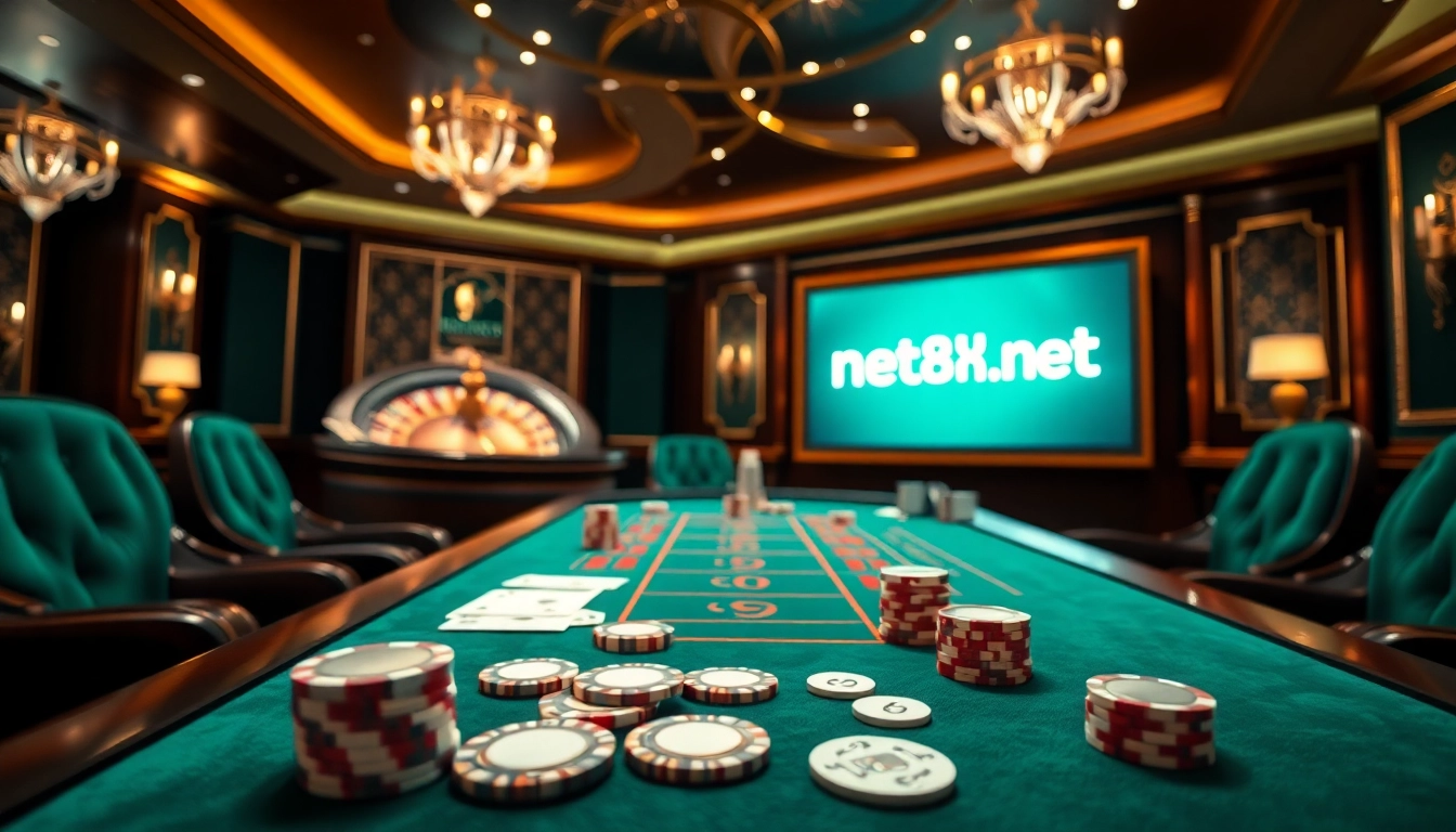 Gamblers placing bets at an elegant casino table with the net88x.net logo displayed prominently.
