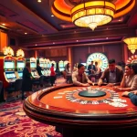 Players strategizing at a F168 casino table surrounded by exciting games and winning chances.
