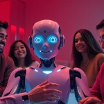 Intimate interaction with an ai sex bot in a cozy setting, showcasing emotional engagement and futuristic design.