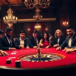 F8Bet players engaging in high-stakes poker at a professionally designed casino table.