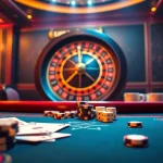 Experience the excitement of U888 casino with beautiful poker tables and vibrant gaming elements.