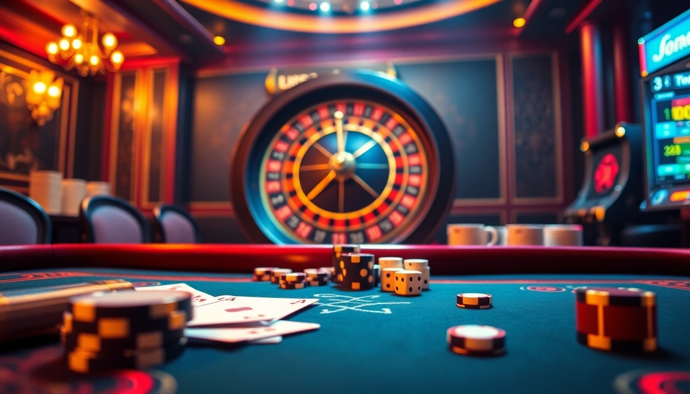 Experience the excitement of U888 casino with beautiful poker tables and vibrant gaming elements.