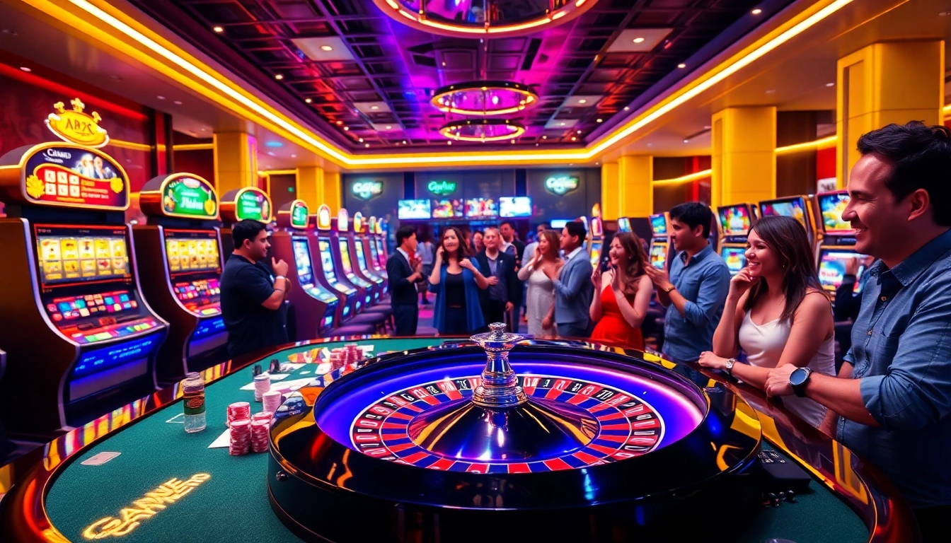 Experience the thrilling essence of gambling at HM88 with vibrant casino tables and interactive slot machines.