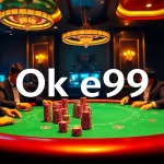 Oke99 poker players engaged in a high-stakes game at a luxurious casino table.