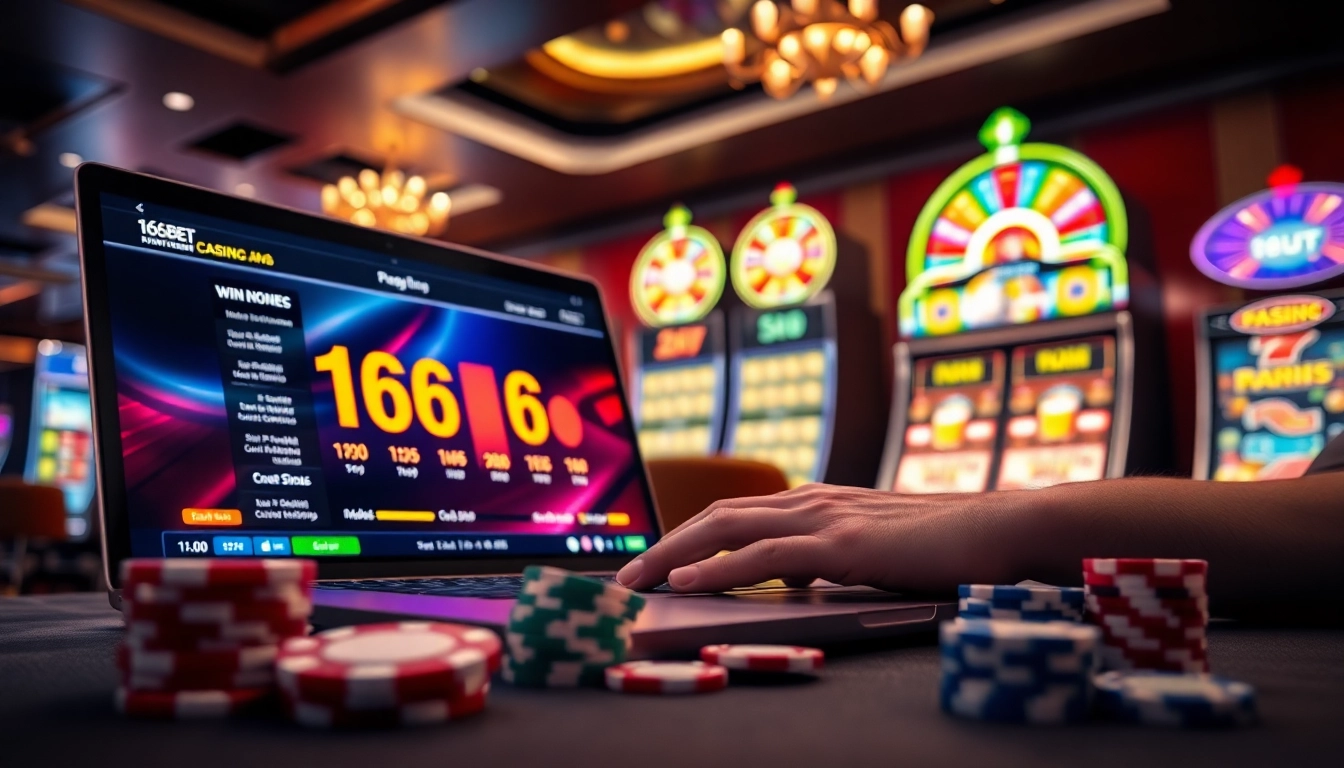 Engage with 166bet Login while enjoying a vibrant casino atmosphere featuring colorful slots and poker elements.