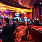 Thrilling Slot777 experience showcasing players winning at vibrant slot machines in a luxurious casino.