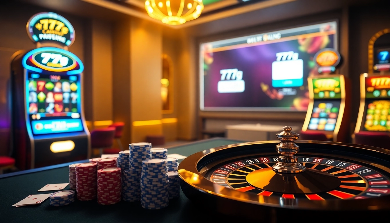 Experience the excitement of 777g Login at a luxurious online casino featuring poker chips and a roulette wheel.