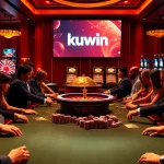 Kuwin logo displayed in a lively casino environment with players engaged in high-stakes games.