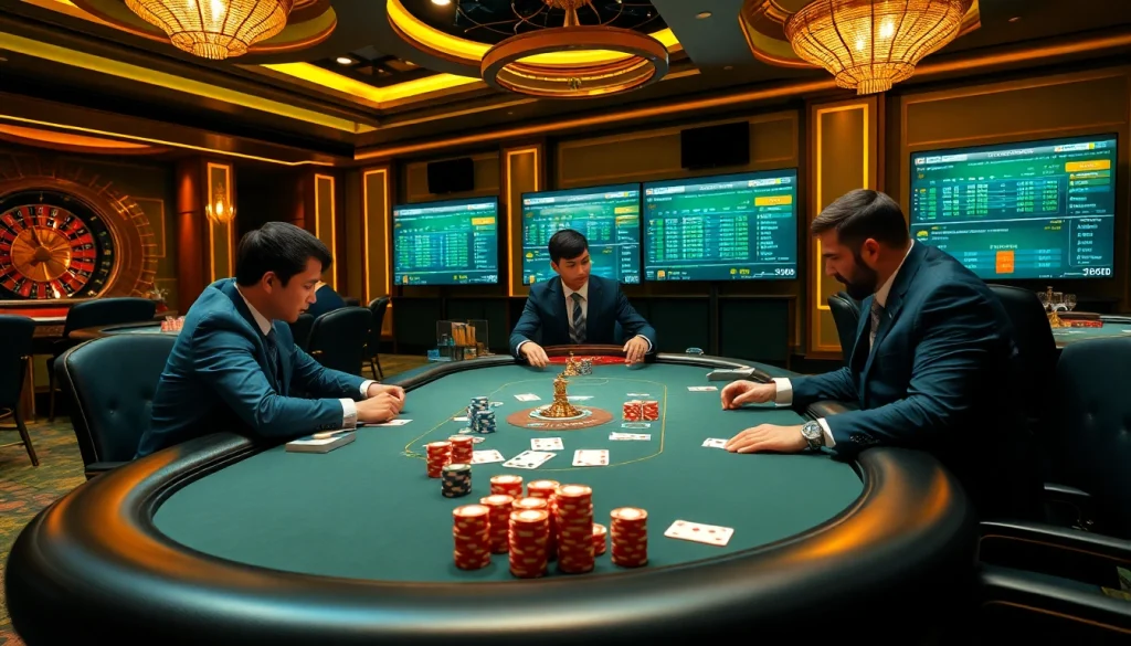 Experience an intense poker game atmosphere at 789bet's luxurious casino.