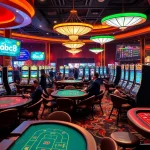 Exciting casino scene at abc8 with vibrant gaming tables and slot machines.