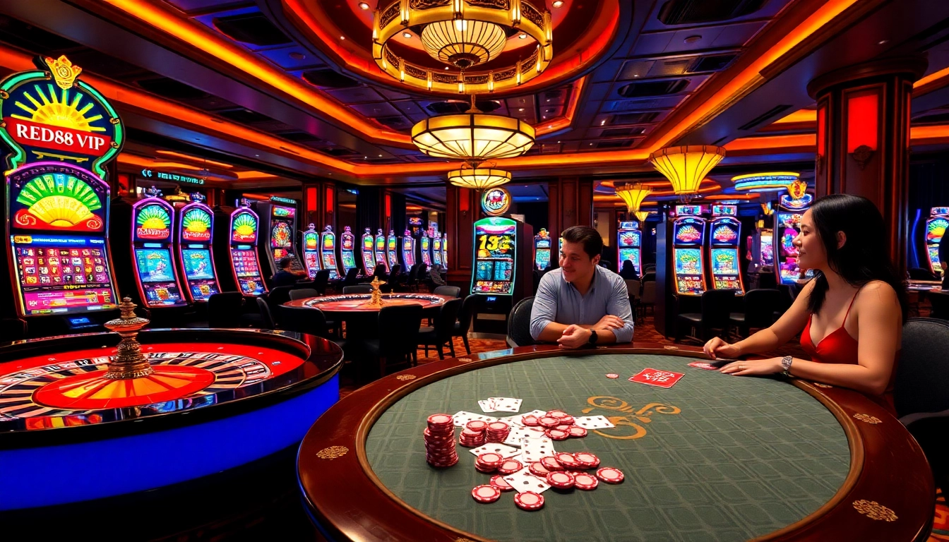 Players enjoying a thrilling game of roulette at red88 vip, surrounded by luxury casino decor.