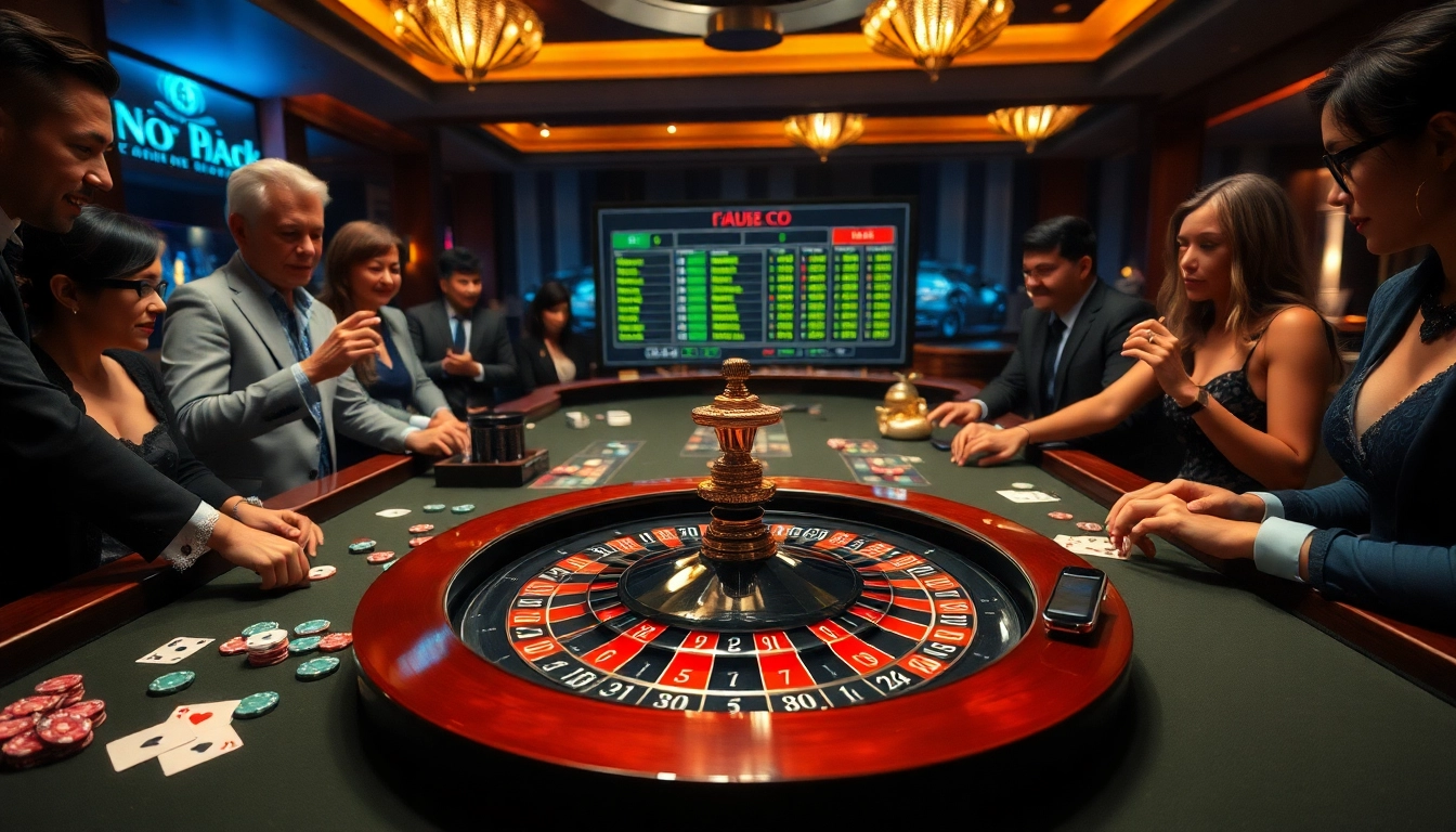 Visually engaging scene highlighting kèo nhà cái action at a vibrant casino with excited players.