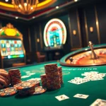 Win79 poker game scene with players, chips, and casino ambiance.
