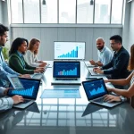 Engaging team collaboration scene highlighting Logo destek services in a modern office.