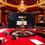 Experience the excitement of 6666bet Login with a luxurious casino atmosphere featuring cards and roulette.