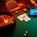 Experience the excitement of THABET with interactive casino visuals featuring poker chips and roulette wheels.
