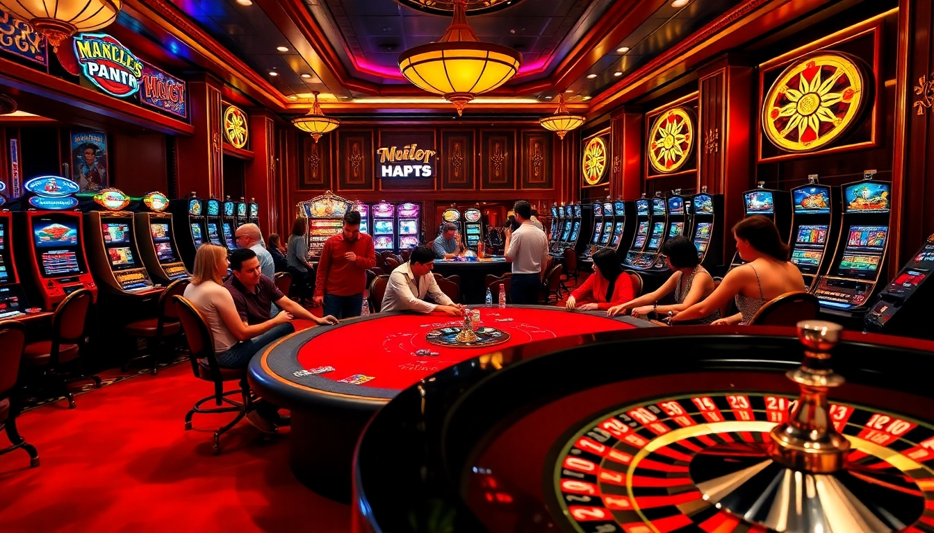 Engage in thrilling gameplay at https://nk88.diy/ with a vibrant casino scene featuring poker tables and high-stakes action.