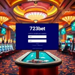 Experience the excitement of 733bet Login on a luxurious casino floor with vibrant slot machines.