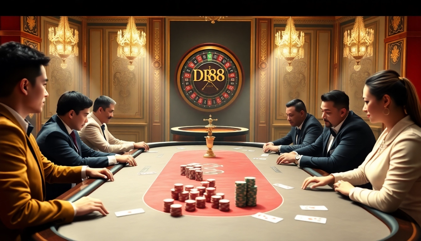Experience high-stakes poker action at a luxurious casino table featuring DR88.