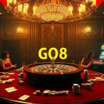 Experience the thrill of GO8 gaming at a sophisticated casino table surrounded by excited players.