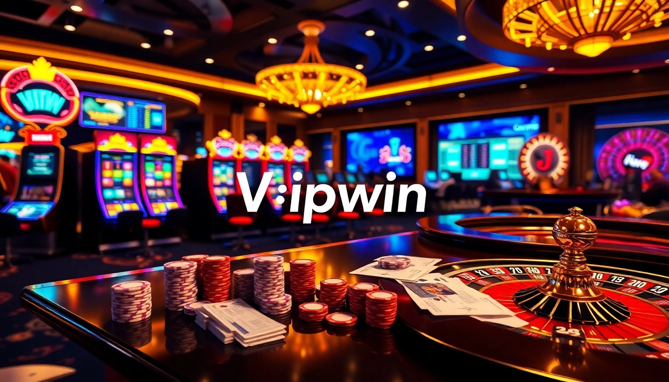 Experience the thrill of online gambling at Vipwin, featuring vibrant casino tables and colorful games.