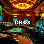 Experience exciting online gambling at DR88 with vibrant tables, glowing slot machines, and engaging player interactions.
