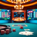 Va88 online casino featuring a luxurious poker table and roulette wheel with dynamic betting interfaces.