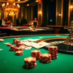 S8-themed vibrant casino scene featuring poker chips and a roulette wheel amidst a luxurious atmosphere.