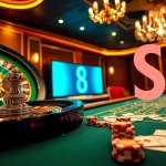 Engage in a thrilling roulette experience at the S8 casino with vibrant chips and cards.