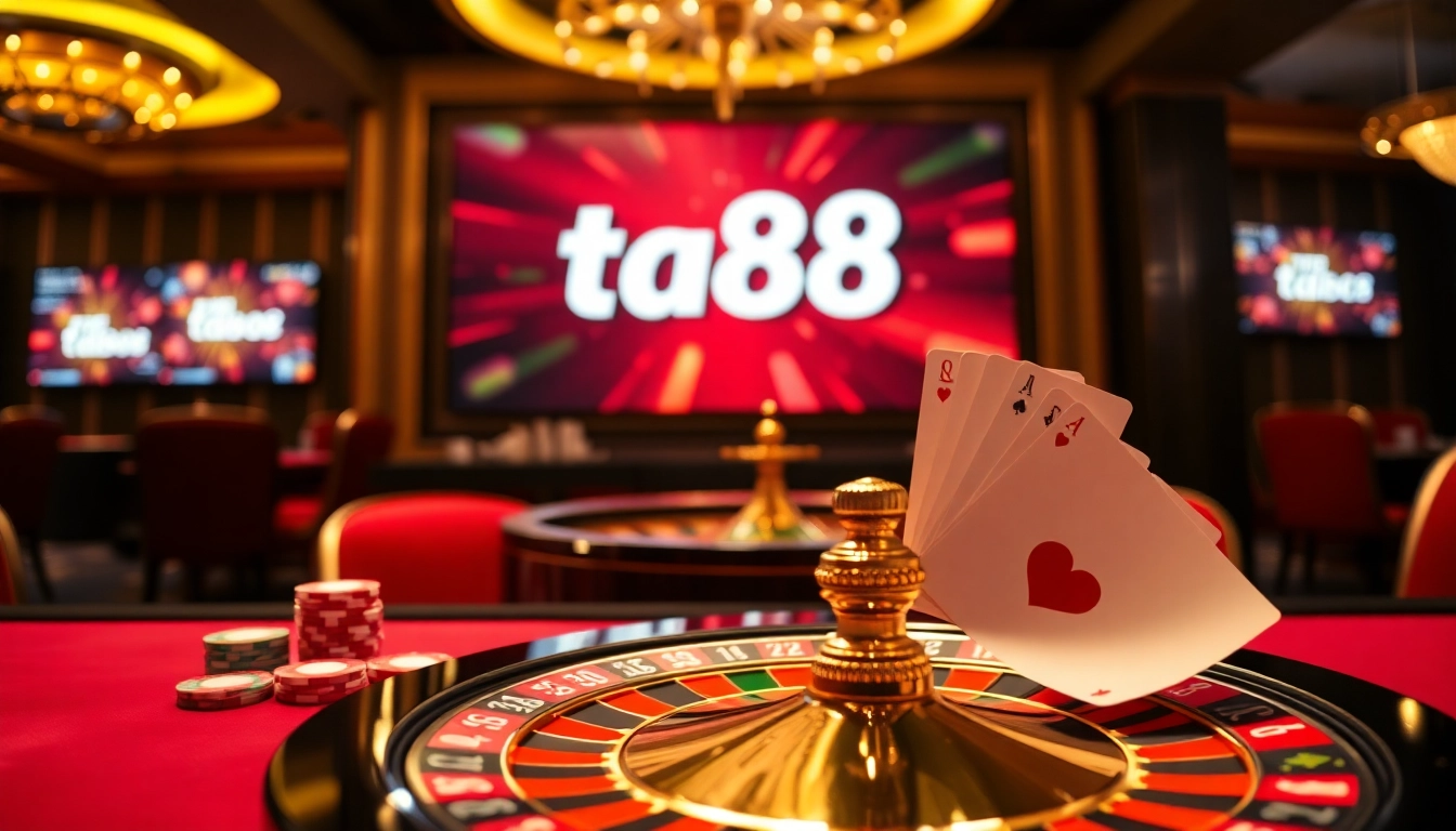 The thrilling ta88 online casino experience with vibrant chips and a roulette wheel.