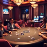 F8bet vip players enjoying a luxurious casino experience at a high-stakes poker table.