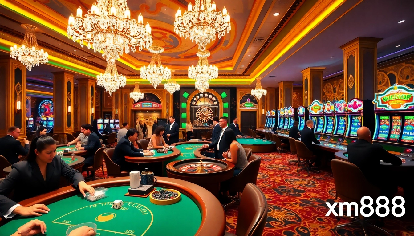 xn88 players enjoying thrilling casino games at vibrant tables and machines.