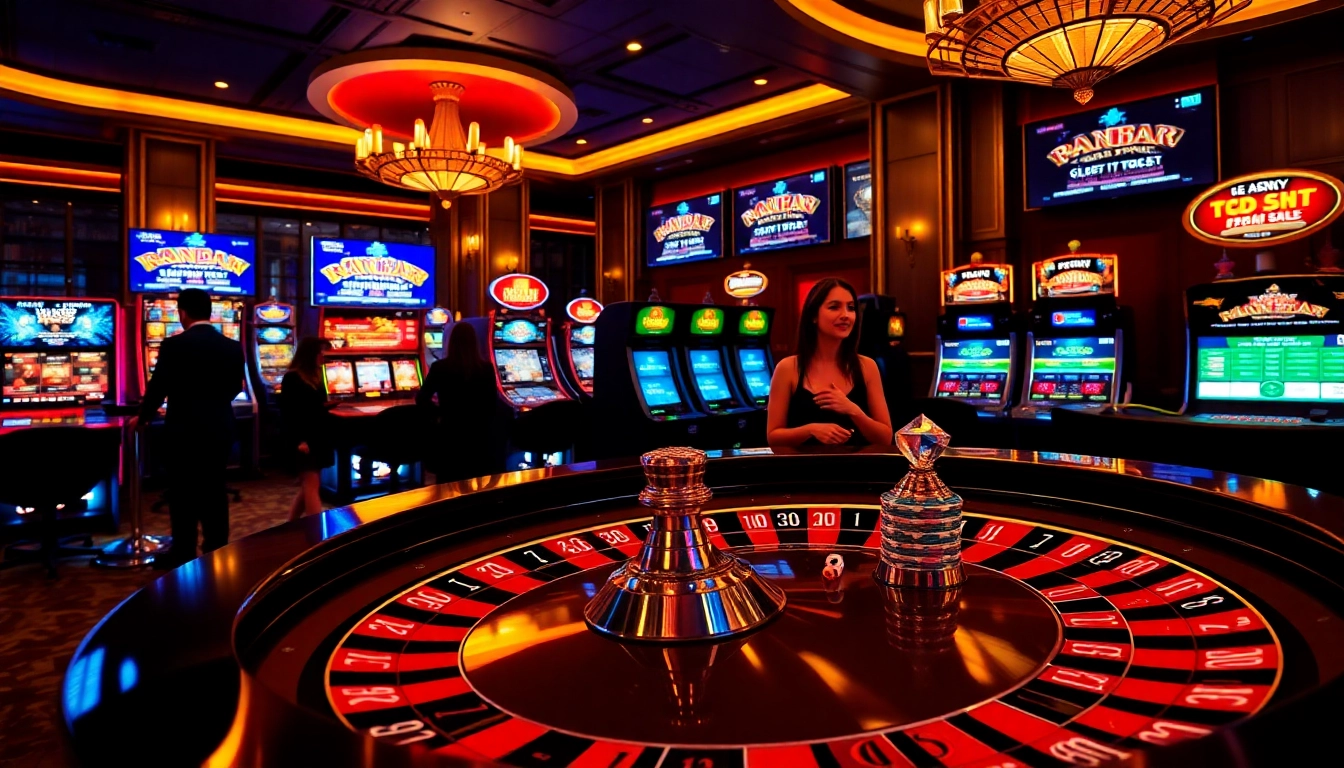 Players enjoying the excitement at max88 club with roulette and vibrant slot machines.