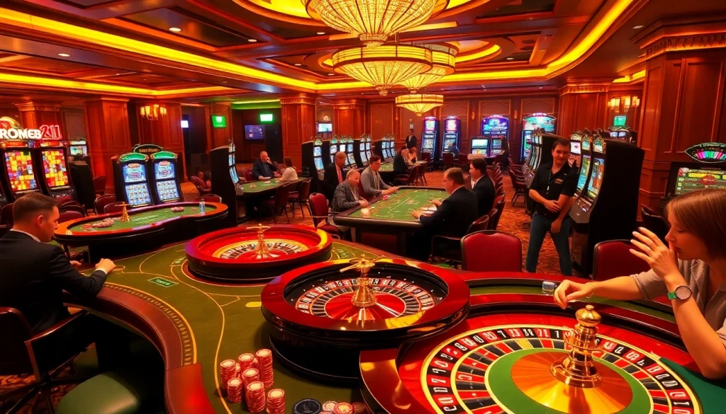 Experience the excitement of MM88 at a vibrant casino, featuring players celebrating wins at elegantly designed tables.