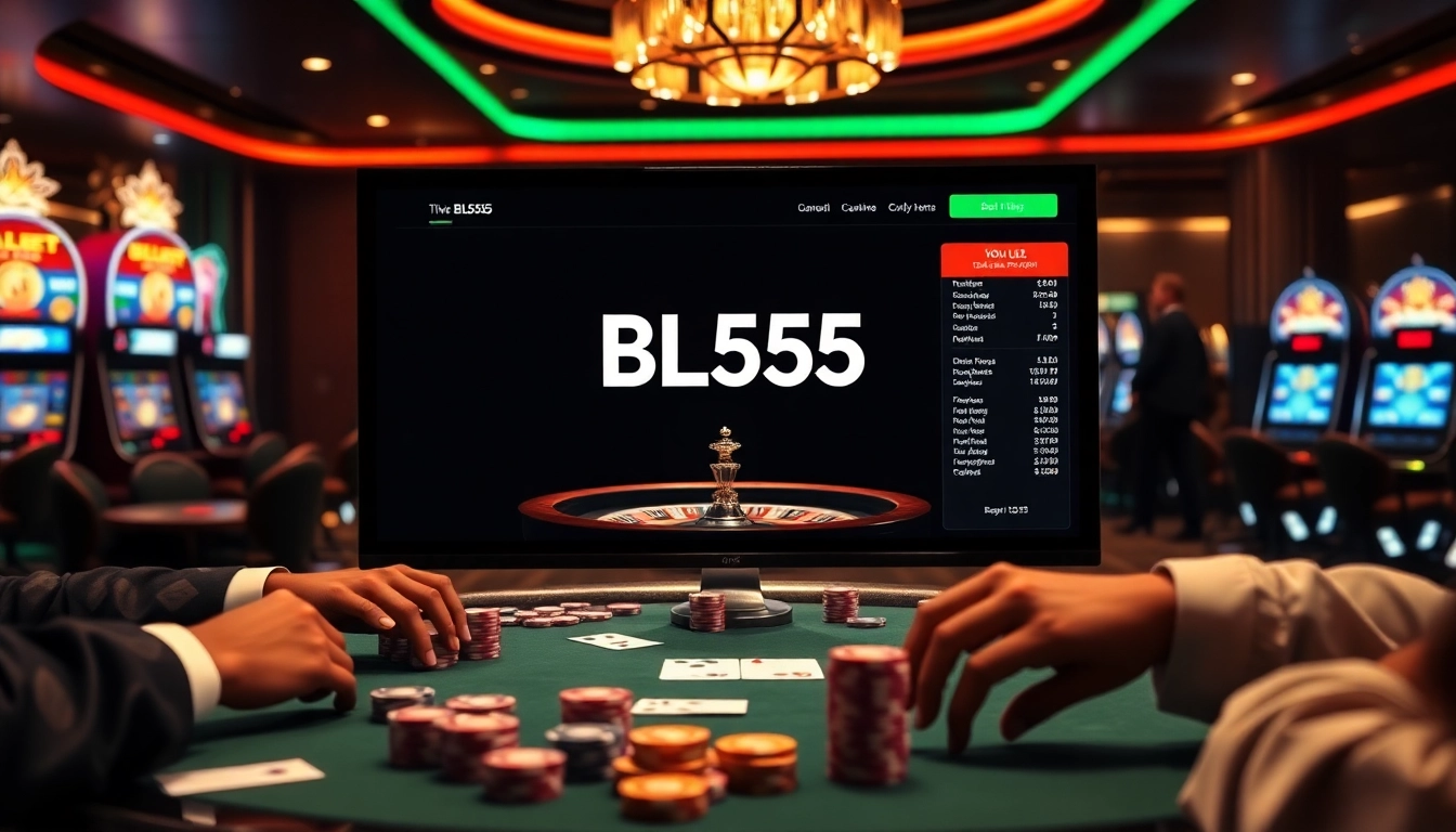 Engaging players at BL555 online casino, showcasing poker chips and cards in action.