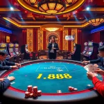 Place your bets and enjoy the excitement of BJ888 at a luxurious casino table with vibrant chips and cards.