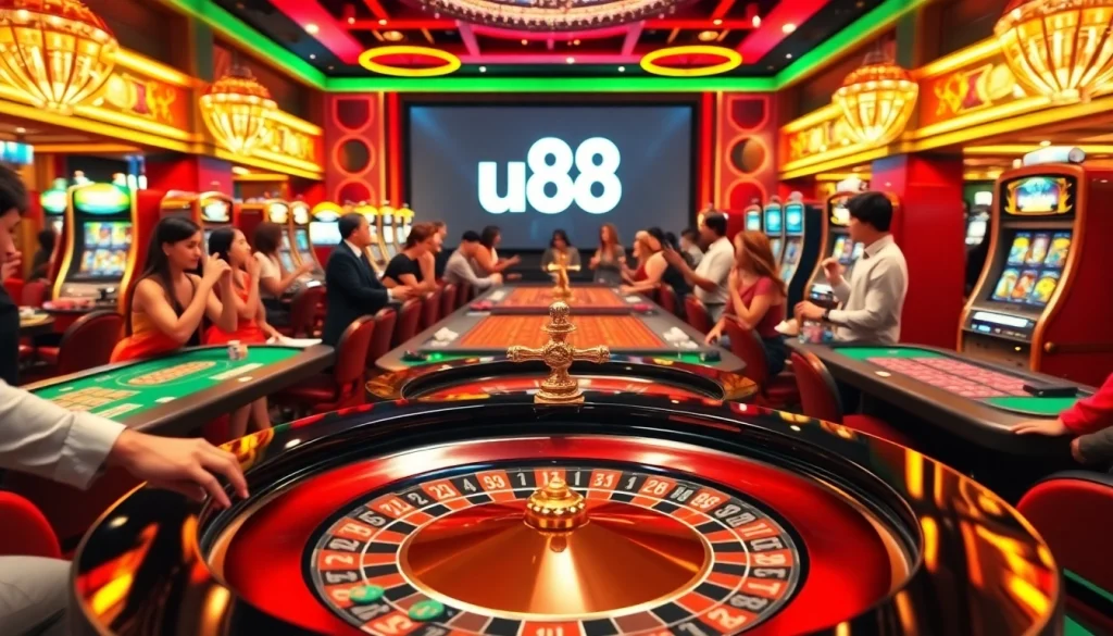 Experience thrilling gaming at u88 casino with vibrant tables and excited players.