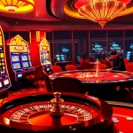 Players engaging with vibrant 98Win online casino games featuring roulette, slots, and poker in an elegant setting.