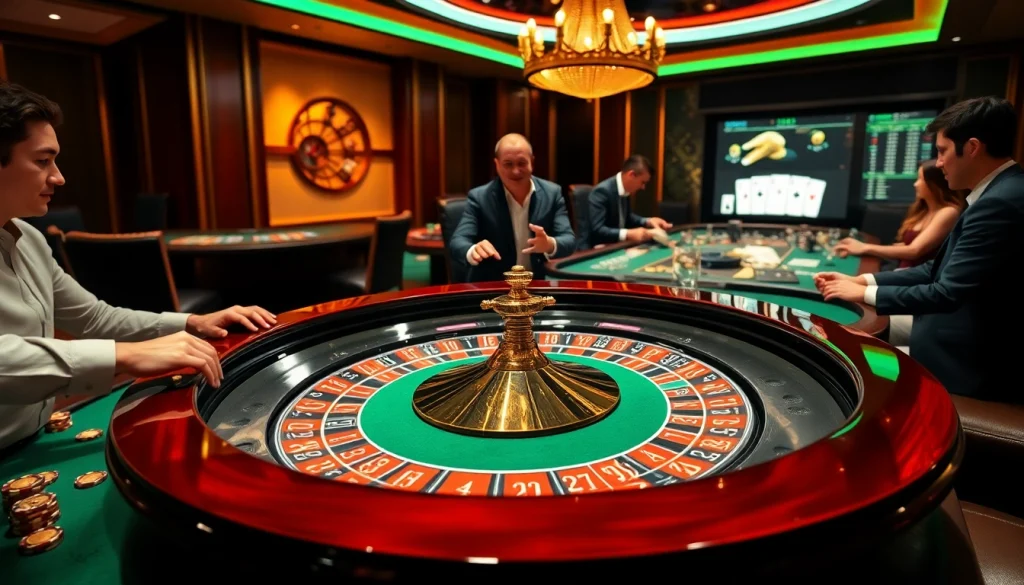 Excited gamblers enjoying a casino atmosphere at a roulette table, showcasing winning strategies for ok gaming.
