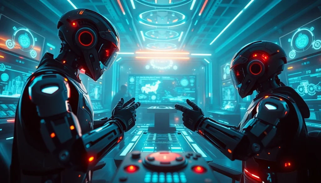 Interactive scene of game AI integration in futuristic gaming environment.
