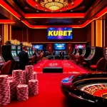 KUBET77 offers a thrilling casino experience with engaging dealers and vibrant slot machines.