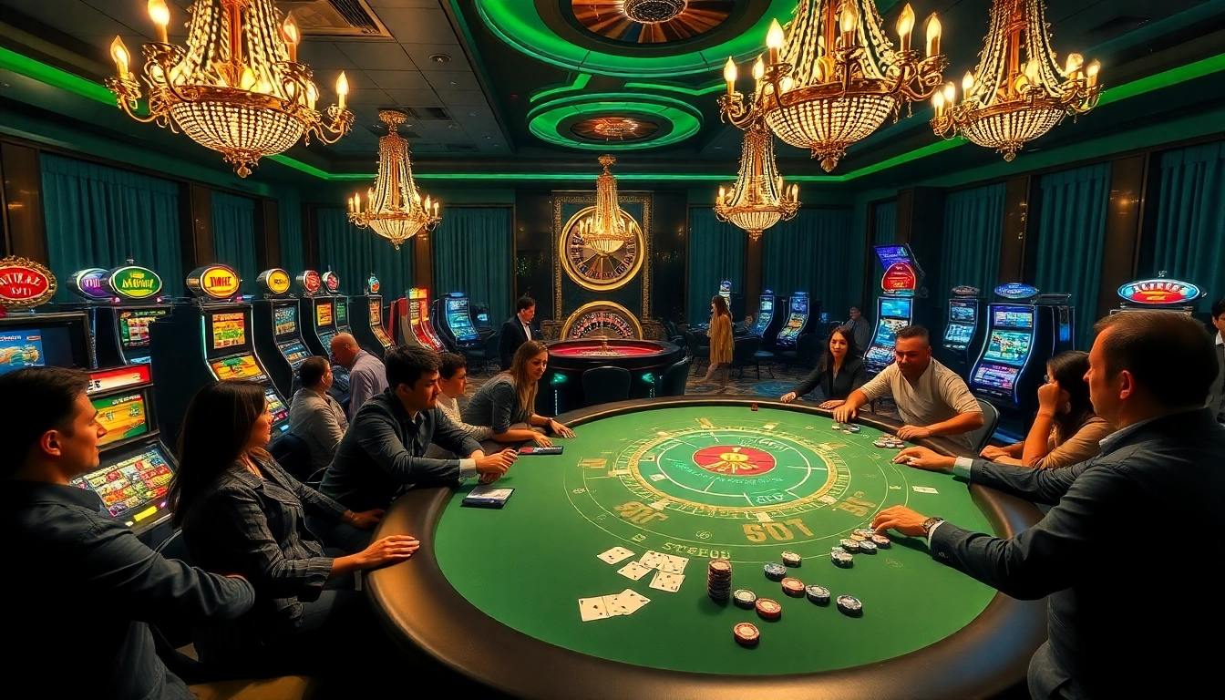 Engaging poker players in a luxurious casino setting with vibrant KP88 themes.