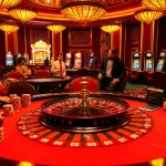 Engage in high-stakes excitement at bl555.pink with an upscale casino scene featuring roulette and elite players.