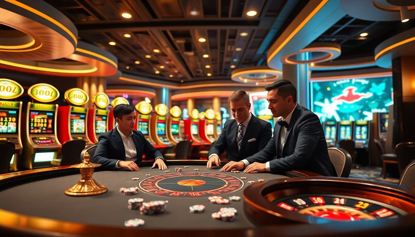 Engaged players at a poker table in a luxurious casino environment representing ok789.com gaming experience.