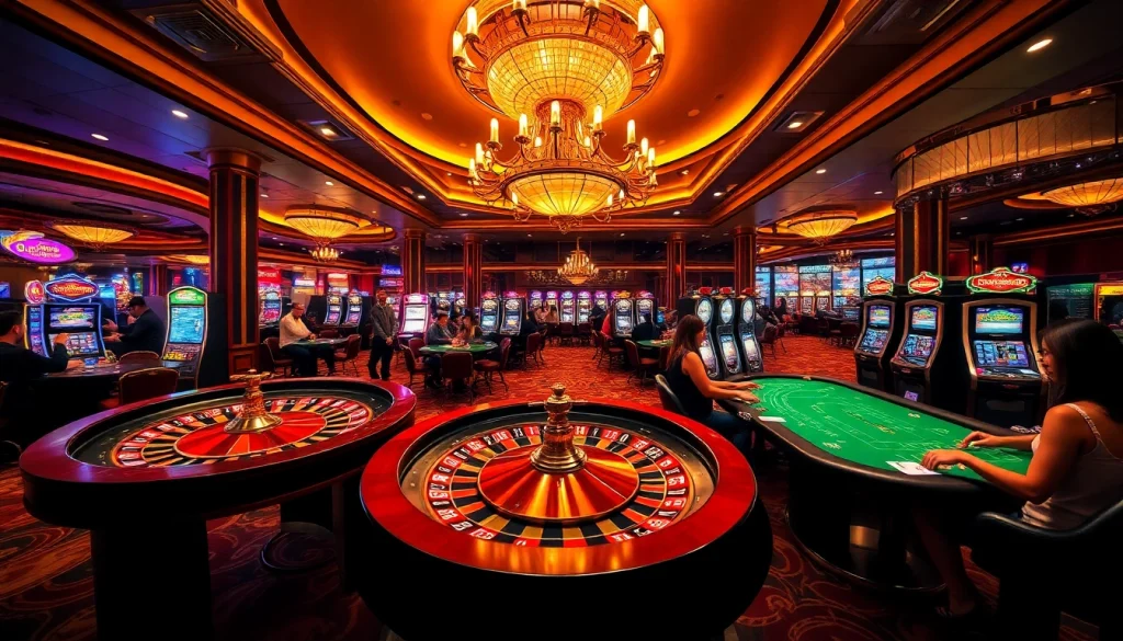 Players engaging in games at an opulent casino atmosphere at https://mb66-th.com/, highlighting excitement and luxury.