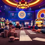 Experience the thrill of gambling at a poker table, featuring vibrant elements and a link PS99.