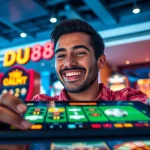 Dynamic user engagement with DU88 sports betting and gaming platform, showcasing excitement and modern design.