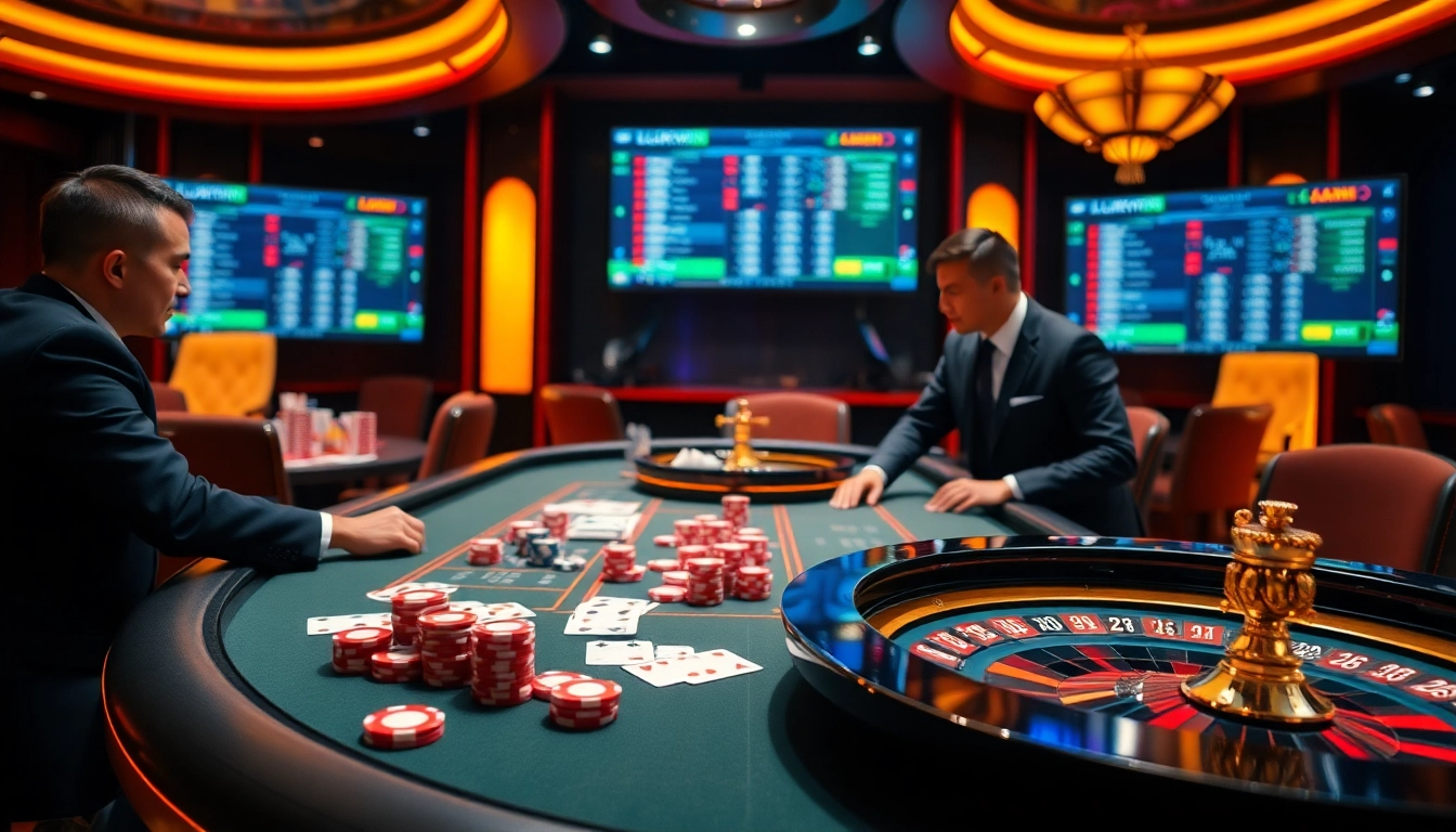 Luckywin casino game scene showcasing thrilling card play and vibrant poker chips.